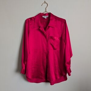 100% Silk Button-Down Shirt - Fuchsia